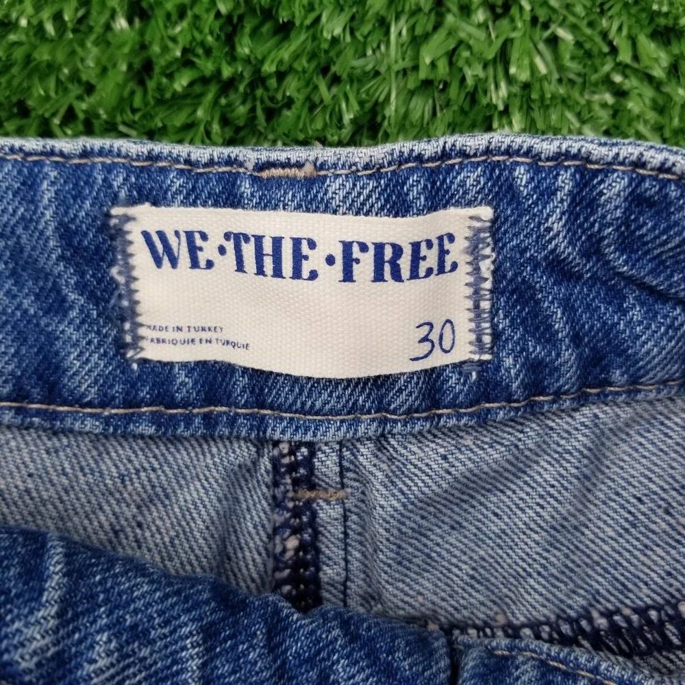 Free People Jeans Womens Size 30 Blue Denim  Barrel Leg Patchwork - Picture 4 of 9